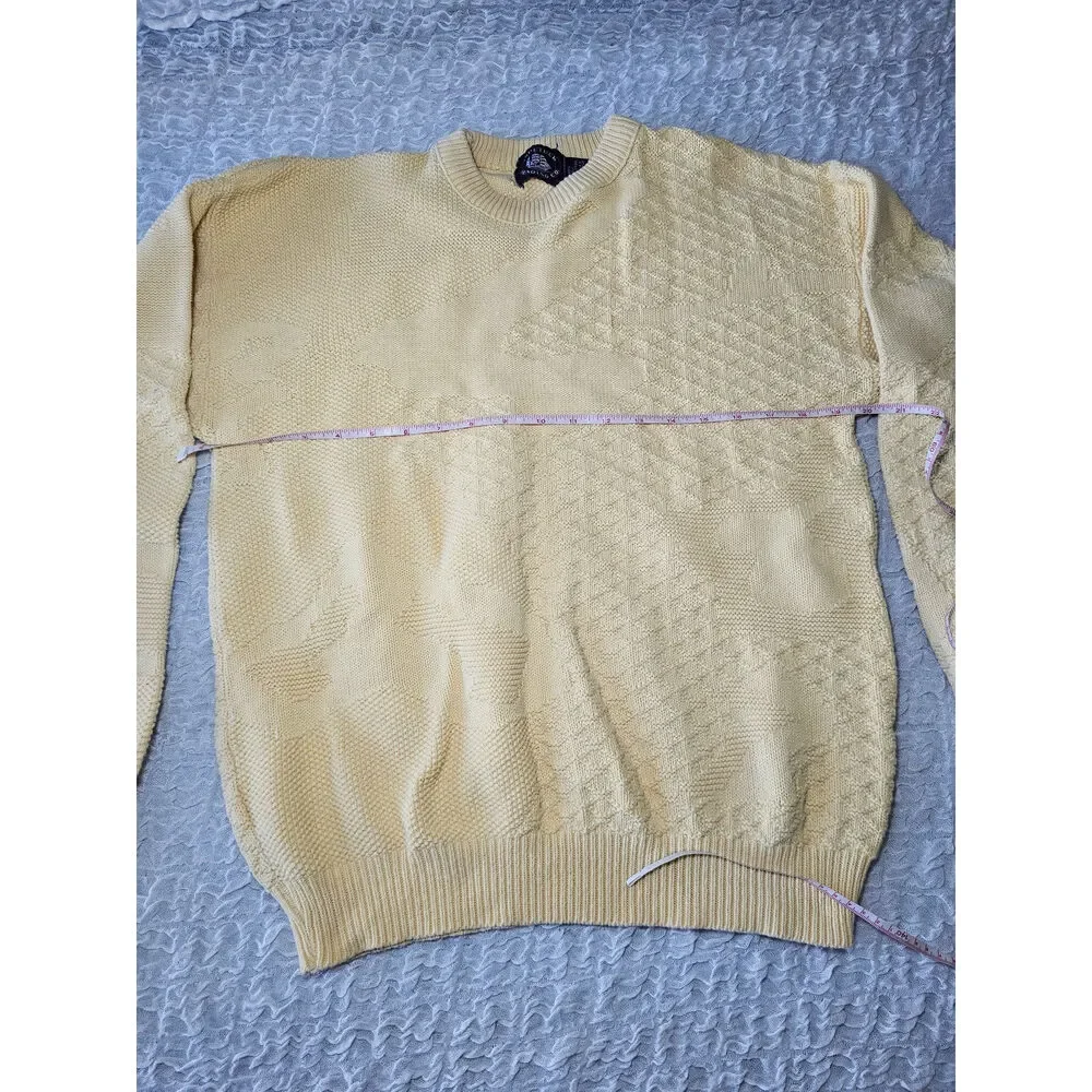 Vintage Aspetuck Yellow Crewneck 100% cotton sweater sz Medium